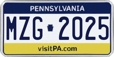 PA license plate MZG2025