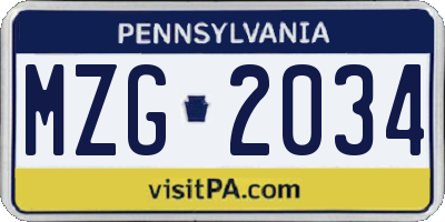 PA license plate MZG2034
