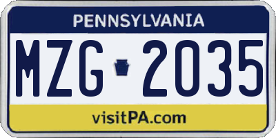PA license plate MZG2035