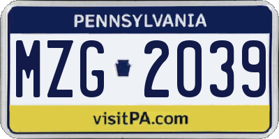 PA license plate MZG2039