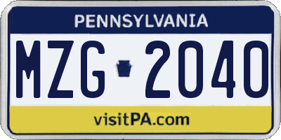 PA license plate MZG2040