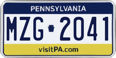 PA license plate MZG2041
