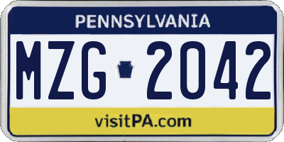 PA license plate MZG2042