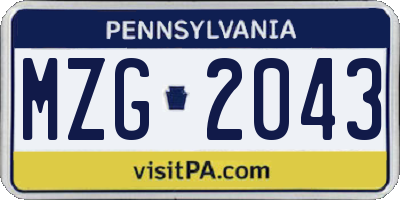 PA license plate MZG2043