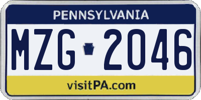PA license plate MZG2046