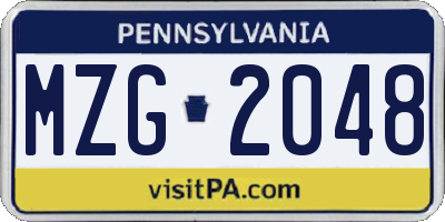 PA license plate MZG2048