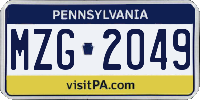 PA license plate MZG2049