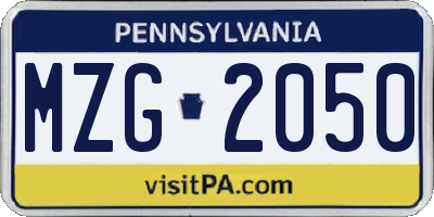 PA license plate MZG2050