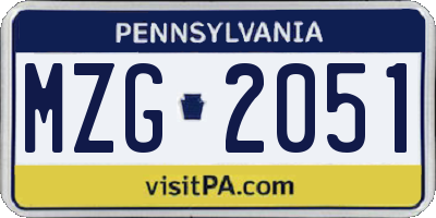 PA license plate MZG2051