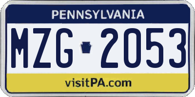 PA license plate MZG2053