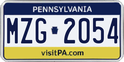 PA license plate MZG2054