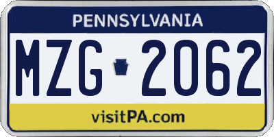 PA license plate MZG2062