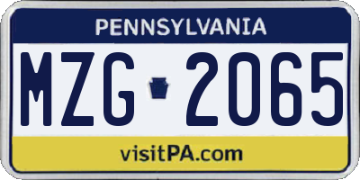 PA license plate MZG2065