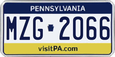 PA license plate MZG2066
