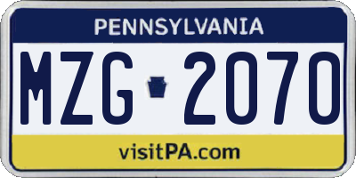 PA license plate MZG2070