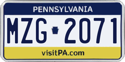 PA license plate MZG2071