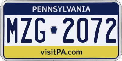 PA license plate MZG2072
