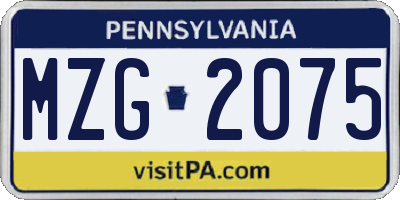 PA license plate MZG2075