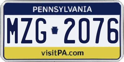 PA license plate MZG2076