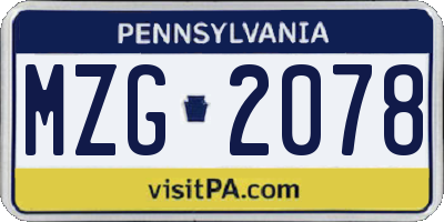 PA license plate MZG2078