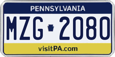 PA license plate MZG2080