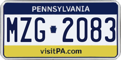 PA license plate MZG2083