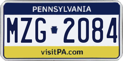 PA license plate MZG2084