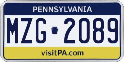 PA license plate MZG2089