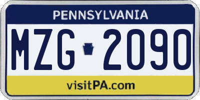 PA license plate MZG2090