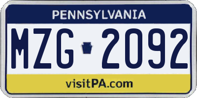 PA license plate MZG2092