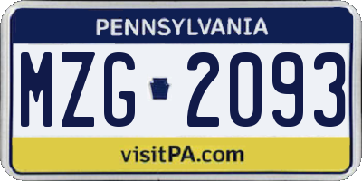 PA license plate MZG2093