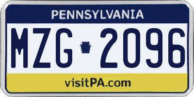 PA license plate MZG2096