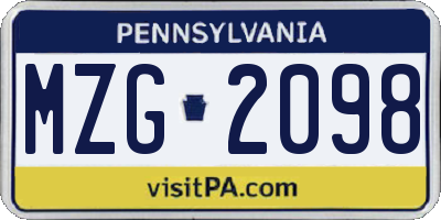 PA license plate MZG2098