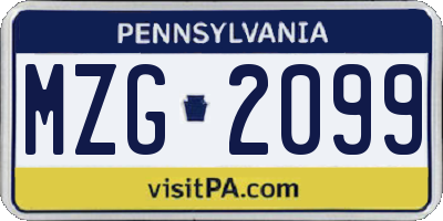 PA license plate MZG2099