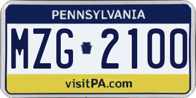 PA license plate MZG2100