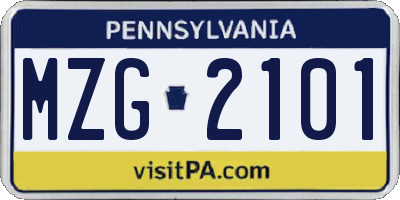 PA license plate MZG2101