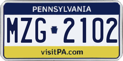 PA license plate MZG2102