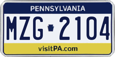 PA license plate MZG2104