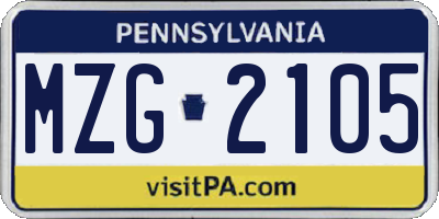 PA license plate MZG2105