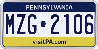 PA license plate MZG2106