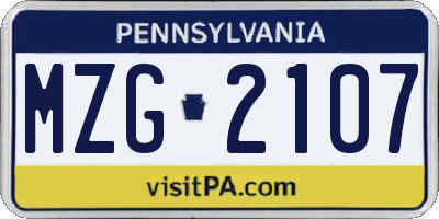 PA license plate MZG2107