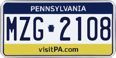 PA license plate MZG2108