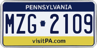 PA license plate MZG2109