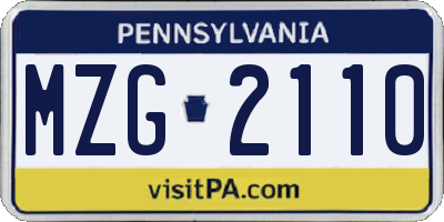 PA license plate MZG2110