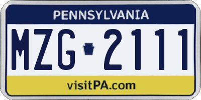 PA license plate MZG2111