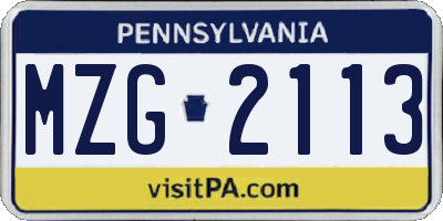 PA license plate MZG2113
