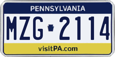 PA license plate MZG2114