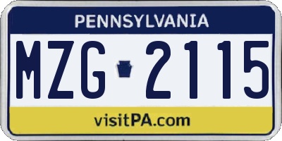 PA license plate MZG2115