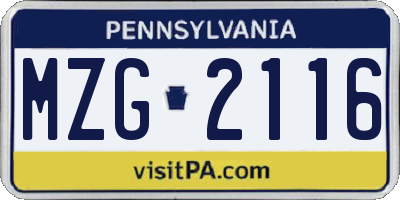 PA license plate MZG2116