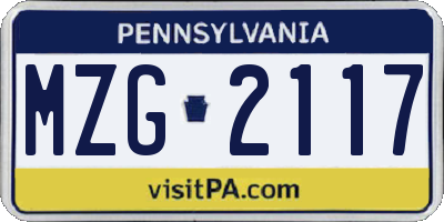 PA license plate MZG2117